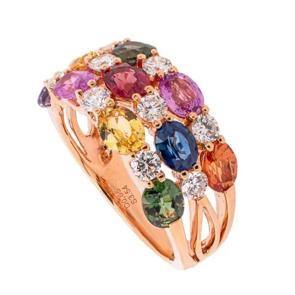 18K Rose Gold Oval Fancy Sapphire Multi-color Diamond Band Image 2 LeeBrant Jewelry & Watch Co Sandy Springs, GA