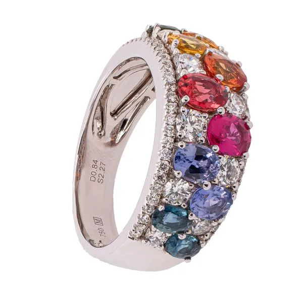 18K White Gold Rainbow Fancy Sapphire Diamond Band Image 2 LeeBrant Jewelry & Watch Co Sandy Springs, GA