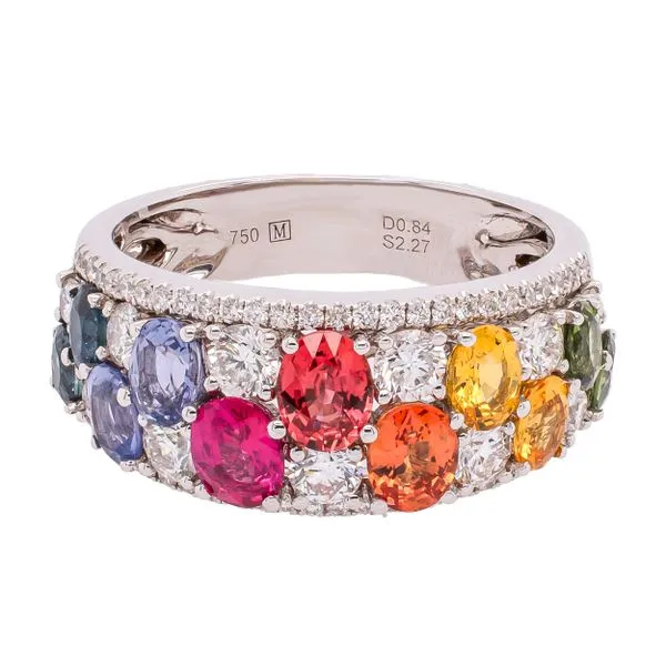 18K White Gold Rainbow Fancy Sapphire Diamond Band LeeBrant Jewelry & Watch Co Sandy Springs, GA
