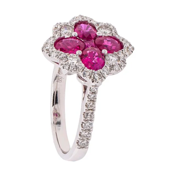 18K White Gold Ruby Flower Diamond Ring Image 2 LeeBrant Jewelry & Watch Co Sandy Springs, GA