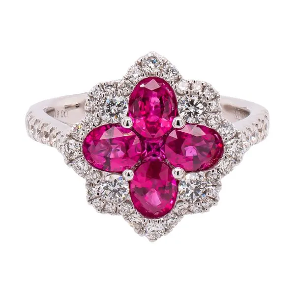 18K White Gold Ruby Flower Diamond Ring LeeBrant Jewelry & Watch Co Sandy Springs, GA