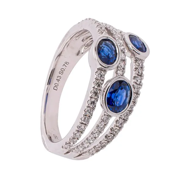 18K White Gold Sapphire Oval Stacked Diamond Ring Image 2 LeeBrant Jewelry & Watch Co Sandy Springs, GA