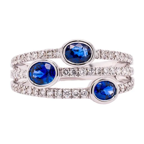 18K White Gold Sapphire Oval Stacked Diamond Ring LeeBrant Jewelry & Watch Co Sandy Springs, GA
