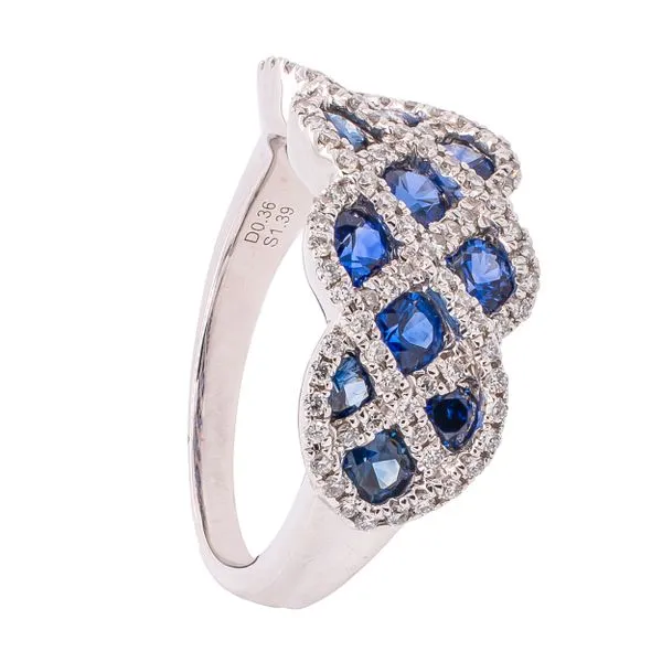 18K White Gold Sapphire Diamond Wave Ring Image 2 LeeBrant Jewelry & Watch Co Sandy Springs, GA