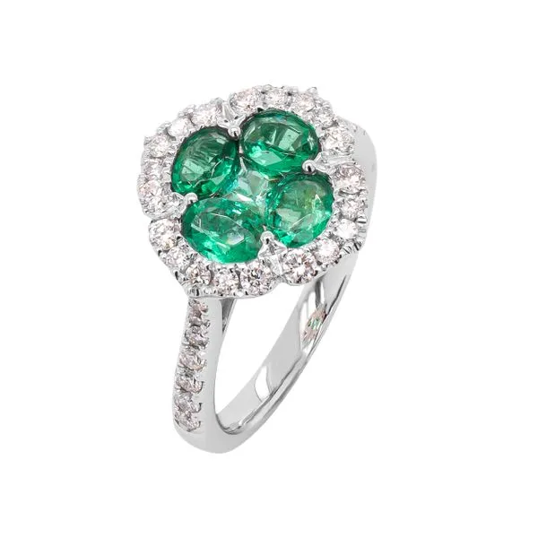 18K White Gold Emerald Clover Diamond Ring Image 2 LeeBrant Jewelry & Watch Co Sandy Springs, GA