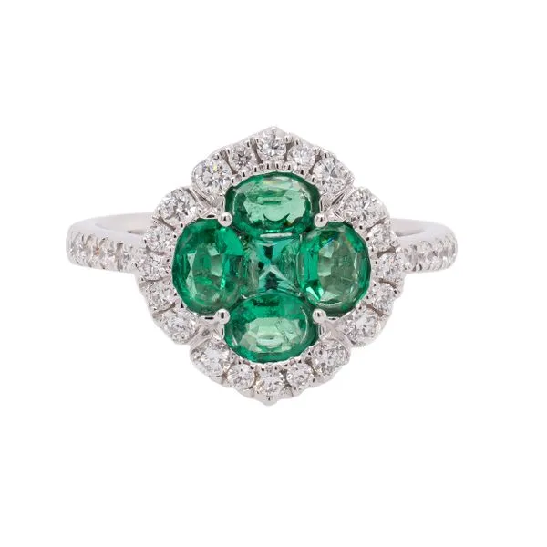 18K White Gold Emerald Clover Diamond Ring LeeBrant Jewelry & Watch Co Sandy Springs, GA