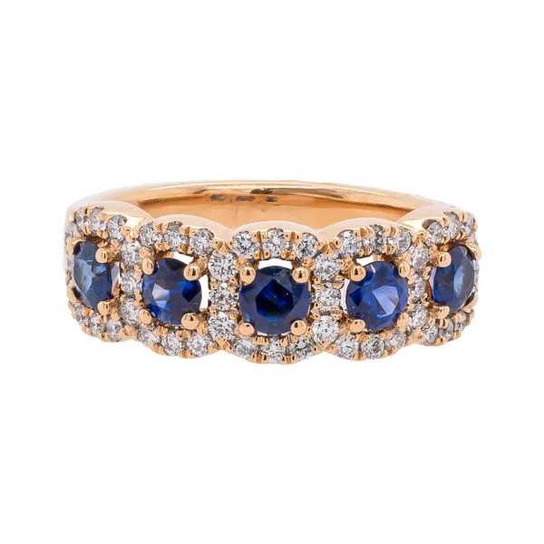 18K Yellow Gold 5 Stone Sapphire Halo Diamond Ring LeeBrant Jewelry & Watch Co Sandy Springs, GA