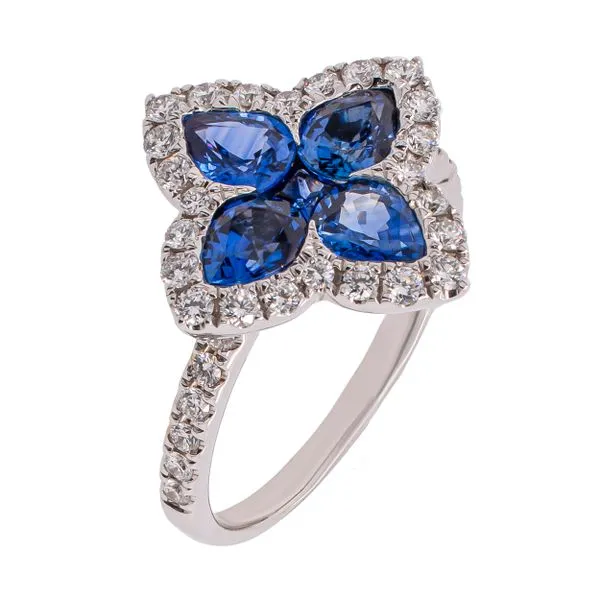 18K White Gold Sapphire Petal Diamond Ring Image 2 LeeBrant Jewelry & Watch Co Sandy Springs, GA