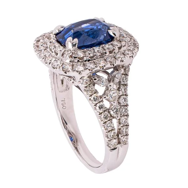 18K White Gold Sapphire Cushion Diamond Square Ring Image 2 LeeBrant Jewelry & Watch Co Sandy Springs, GA