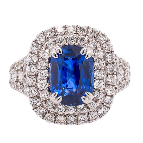 18K White Gold Sapphire Cushion Diamond Square Ring LeeBrant Jewelry & Watch Co Sandy Springs, GA