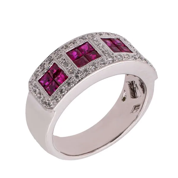 18K White Gold Princess Cut Ruby Diamond Ring Image 2 LeeBrant Jewelry & Watch Co Sandy Springs, GA