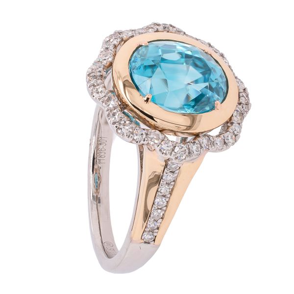 14K White and Yellow Gold Blue Zircon Diamond Flower Ring Image 2 LeeBrant Jewelry & Watch Co Sandy Springs, GA