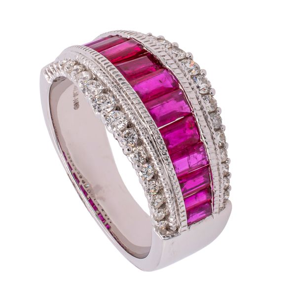 14K White Gold Ruby Baguette Diamond Crown Ring Image 2 LeeBrant Jewelry & Watch Co Sandy Springs, GA