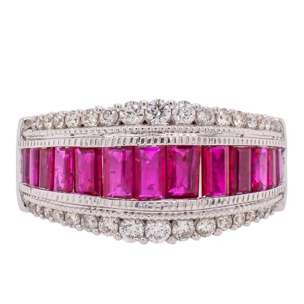 14K White Gold Ruby Baguette Diamond Crown Ring LeeBrant Jewelry & Watch Co Sandy Springs, GA