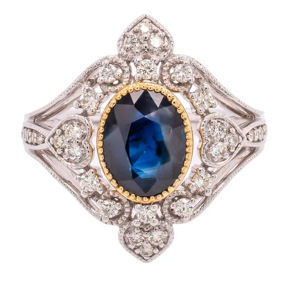 14K White and Yellow Gold Sapphire Oval Heart Diamond Delicate Ring LeeBrant Jewelry & Watch Co Sandy Springs, GA