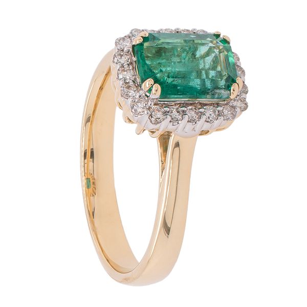 14K Yellow Gold Emerald Halo Diamond Ring Image 2 LeeBrant Jewelry & Watch Co Sandy Springs, GA