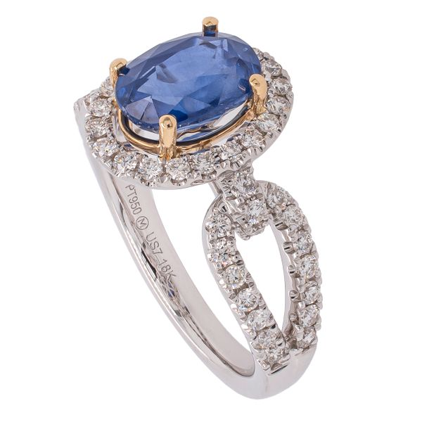 14K White and Yellow Gold Sapphire Looped Diamond Ring Image 2 LeeBrant Jewelry & Watch Co Sandy Springs, GA