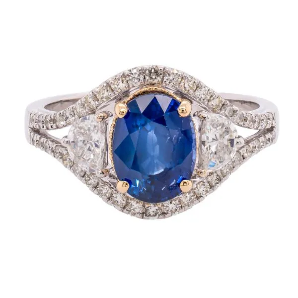 14K White and Yellow Gold Sapphire Diamond Moon Tension Ring LeeBrant Jewelry & Watch Co Sandy Springs, GA