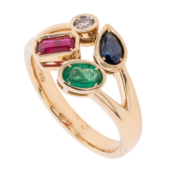 14K Yellow Gold 3 Gemstone and Diamond Tension Ring Image 2 LeeBrant Jewelry & Watch Co Sandy Springs, GA