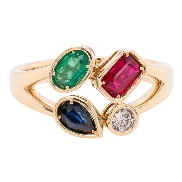 14K Yellow Gold 3 Gemstone and Diamond Tension Ring LeeBrant Jewelry & Watch Co Sandy Springs, GA