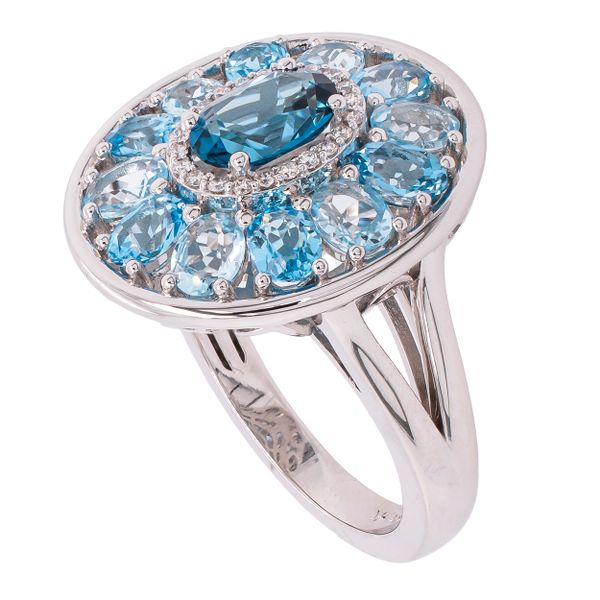 14K White Gold Oval Varied Blue Topaz Diamond Ring Image 2 LeeBrant Jewelry & Watch Co Sandy Springs, GA