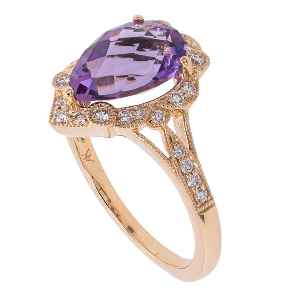 14K Yellow Gold Pear Amethyst Diamond Antique Ring Image 2 LeeBrant Jewelry & Watch Co Sandy Springs, GA