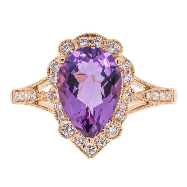 14K Yellow Gold Pear Amethyst Diamond Antique Ring LeeBrant Jewelry & Watch Co Sandy Springs, GA