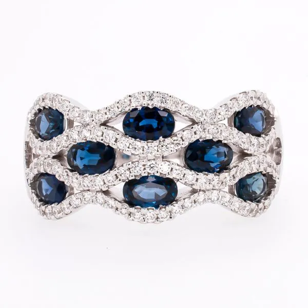 14K White Gold Oval Sapphire Diamond Wave Pave Ring Image 2 LeeBrant Jewelry & Watch Co Sandy Springs, GA