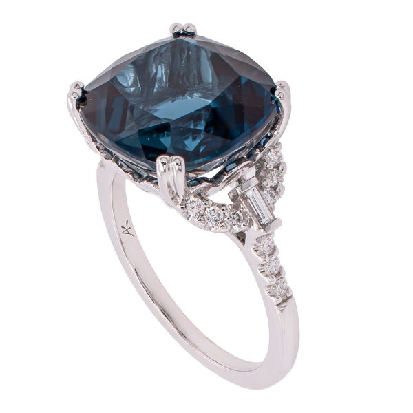 14K White Gold Square Cushion London Blue Topaz Diamond Ring Image 3 LeeBrant Jewelry & Watch Co Sandy Springs, GA
