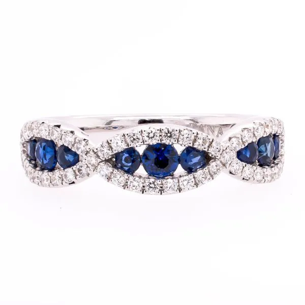 14K White Gold Diamond Sapphire Twisted Wedding Band LeeBrant Jewelry & Watch Co Sandy Springs, GA