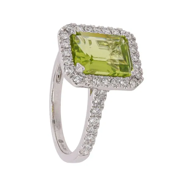 14K White Gold Emerald Cut Peridot Halo Diamond Ring Image 2 LeeBrant Jewelry & Watch Co Sandy Springs, GA