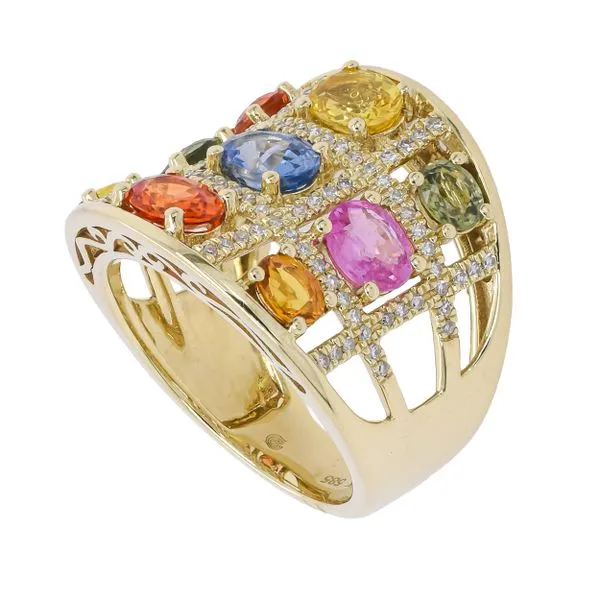 14K Yellow Gold Fancy Sapphire Checkerboard Diamond Band Image 2 LeeBrant Jewelry & Watch Co Sandy Springs, GA