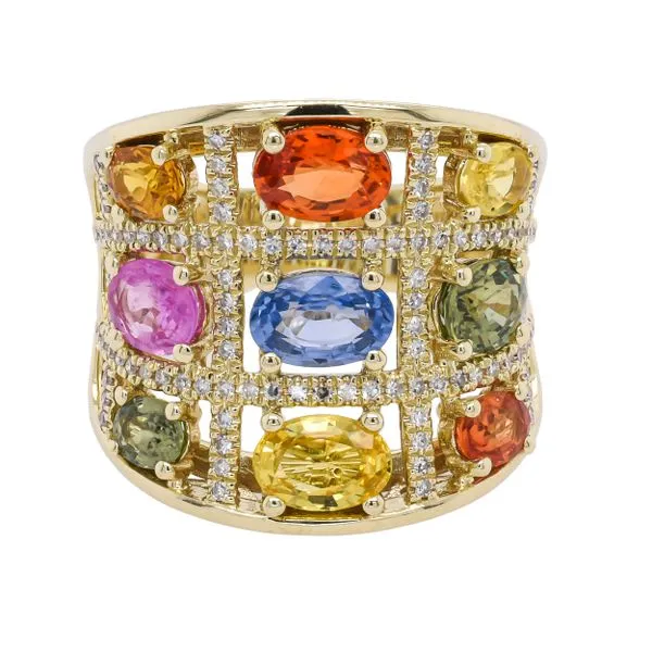 14K Yellow Gold Fancy Sapphire Checkerboard Diamond Band LeeBrant Jewelry & Watch Co Sandy Springs, GA