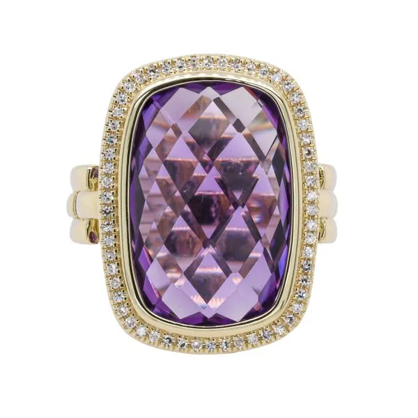 14K Yellow Gold Amethyst Rectangle Halo Diamond Fashion Ring LeeBrant Jewelry & Watch Co Sandy Springs, GA