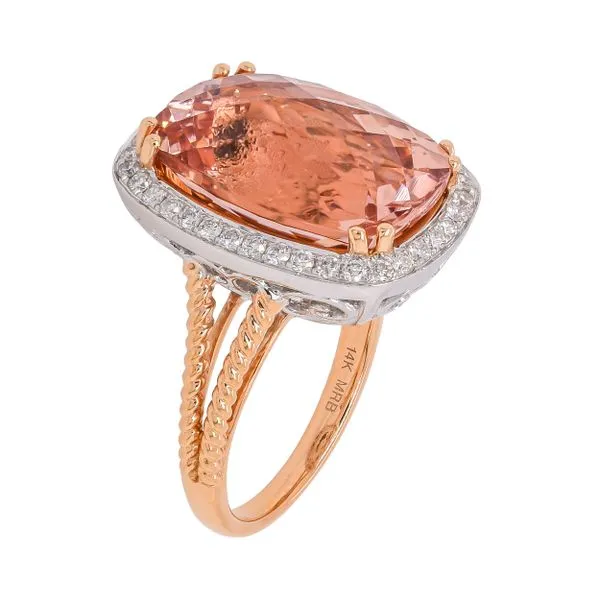 18K White and Yellow Gold Morganite Diamond Fashion Ring Image 2 LeeBrant Jewelry & Watch Co Sandy Springs, GA