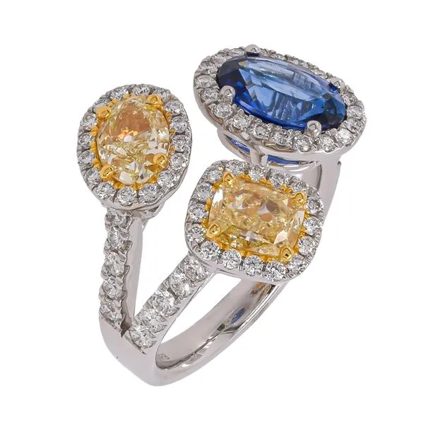 18K White Gold Sapphire Yellow Diamond Three Stone Ring Image 2 LeeBrant Jewelry & Watch Co Sandy Springs, GA