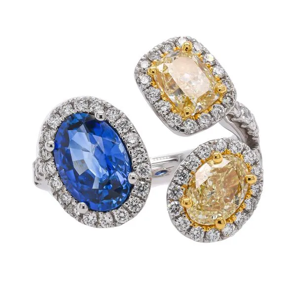 18K White Gold Sapphire Yellow Diamond Three Stone Ring LeeBrant Jewelry & Watch Co Sandy Springs, GA