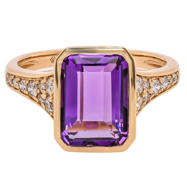 14K Yellow Gold Amethyst Emerald Cut Bezel Set Diamond Ring LeeBrant Jewelry & Watch Co Sandy Springs, GA