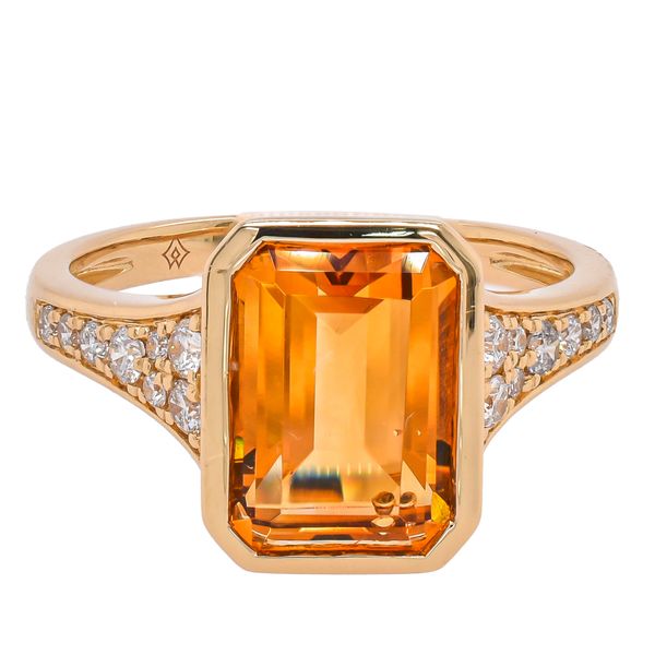 14K Yellow Gold Citrine Emerald Cut Bezel Set Diamond Ring LeeBrant Jewelry & Watch Co Sandy Springs, GA