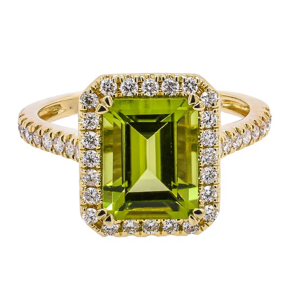 14K Yellow Gold Peridot Diamond Halo Ring LeeBrant Jewelry & Watch Co Sandy Springs, GA