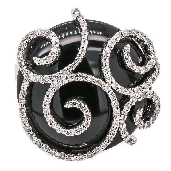 14K White Gold Black Onyx Diamond Cage Swirl Ring LeeBrant Jewelry & Watch Co Sandy Springs, GA