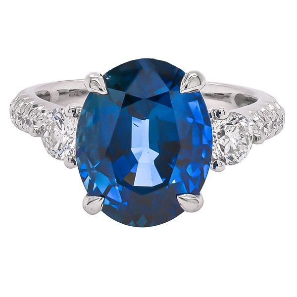 18K White Gold Oval Sapphire 3-Stone Diamond Ring LeeBrant Jewelry & Watch Co Sandy Springs, GA