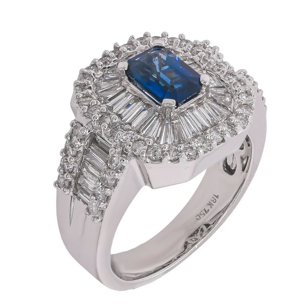 18K White Gold Sapphire & Diamond Halo Ring | 2.40 CTW Diamonds & 0.90 CT Sapphire Image 2 LeeBrant Jewelry & Watch Co Sandy Springs, GA