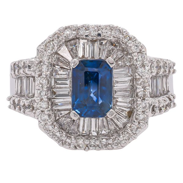 18K White Gold Sapphire & Diamond Halo Ring | 2.40 CTW Diamonds & 0.90 CT Sapphire LeeBrant Jewelry & Watch Co Sandy Springs, GA