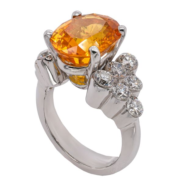 18K White Gold Oval Yellow Sapphire Bubble Diamond Ring Image 2 LeeBrant Jewelry & Watch Co Sandy Springs, GA