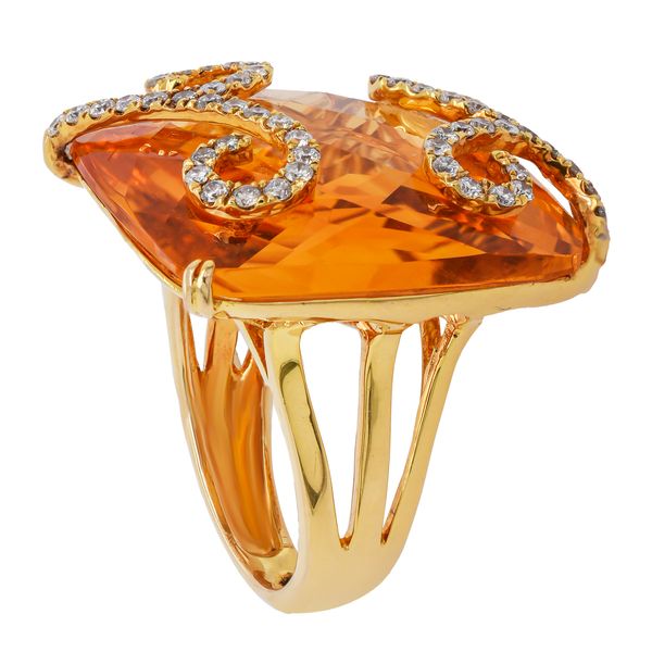18K Yellow Gold Cushion Citrine Ring with Diamond Swirls Image 2 LeeBrant Jewelry & Watch Co Sandy Springs, GA