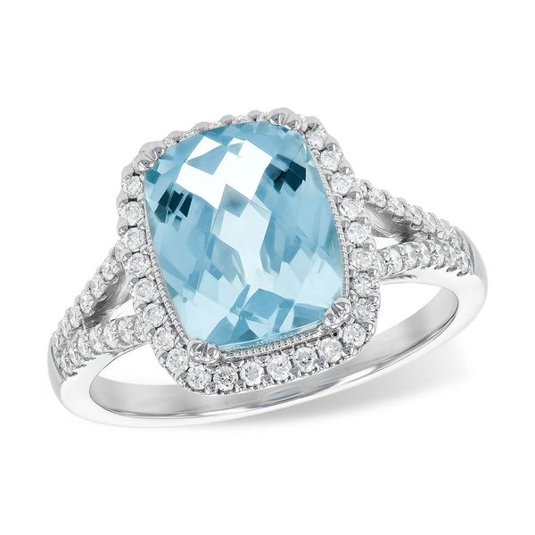 14K White Gold Aquamarine Halo Diamond Ring LeeBrant Jewelry & Watch Co Sandy Springs, GA