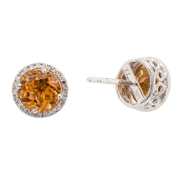 14K White Gold Citrine and Diamond Stud Earrings Image 2 LeeBrant Jewelry & Watch Co Sandy Springs, GA