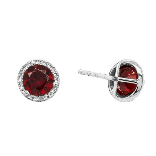 14K White Gold Garnet and Diamond Stud Earrings Image 2 LeeBrant Jewelry & Watch Co Sandy Springs, GA
