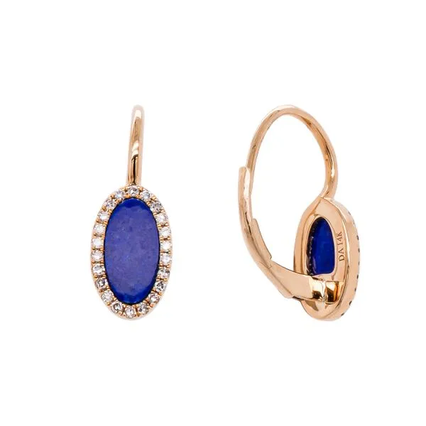 14K Yellow Gold Oval Lapis Diamond Lever Back Earrings Image 2 LeeBrant Jewelry & Watch Co Sandy Springs, GA
